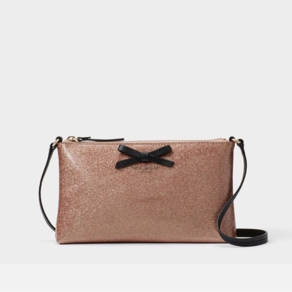 Kate Spade Emery Street Amy Glitter Rose Gold Crossbody With Black Bow - Picture 3 of 14